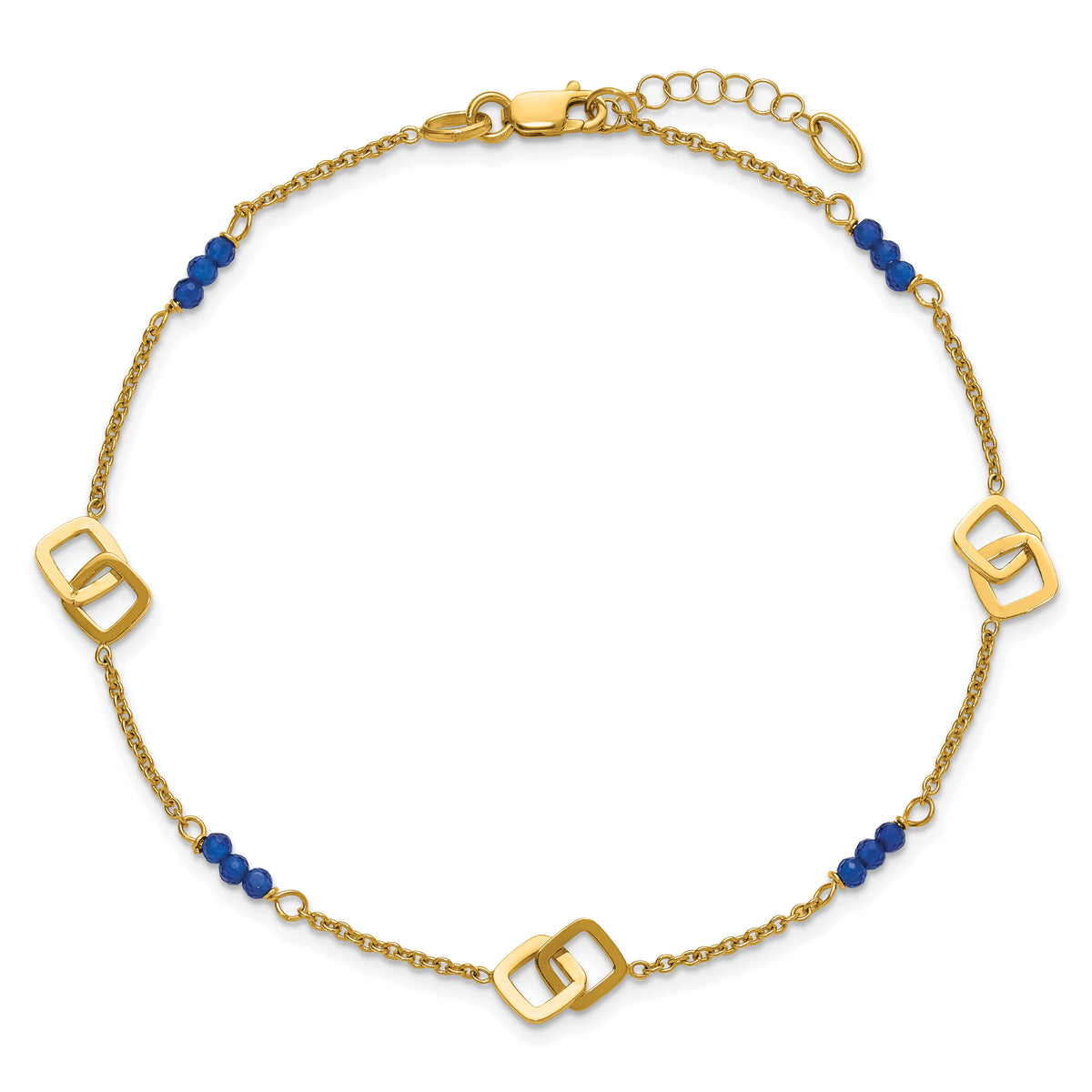 14k Polished Blue Spinel 9in Plus 1in ext Anklet-ANK373-9