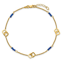 14k Polished Blue Spinel 9in Plus 1in ext Anklet-ANK373-9