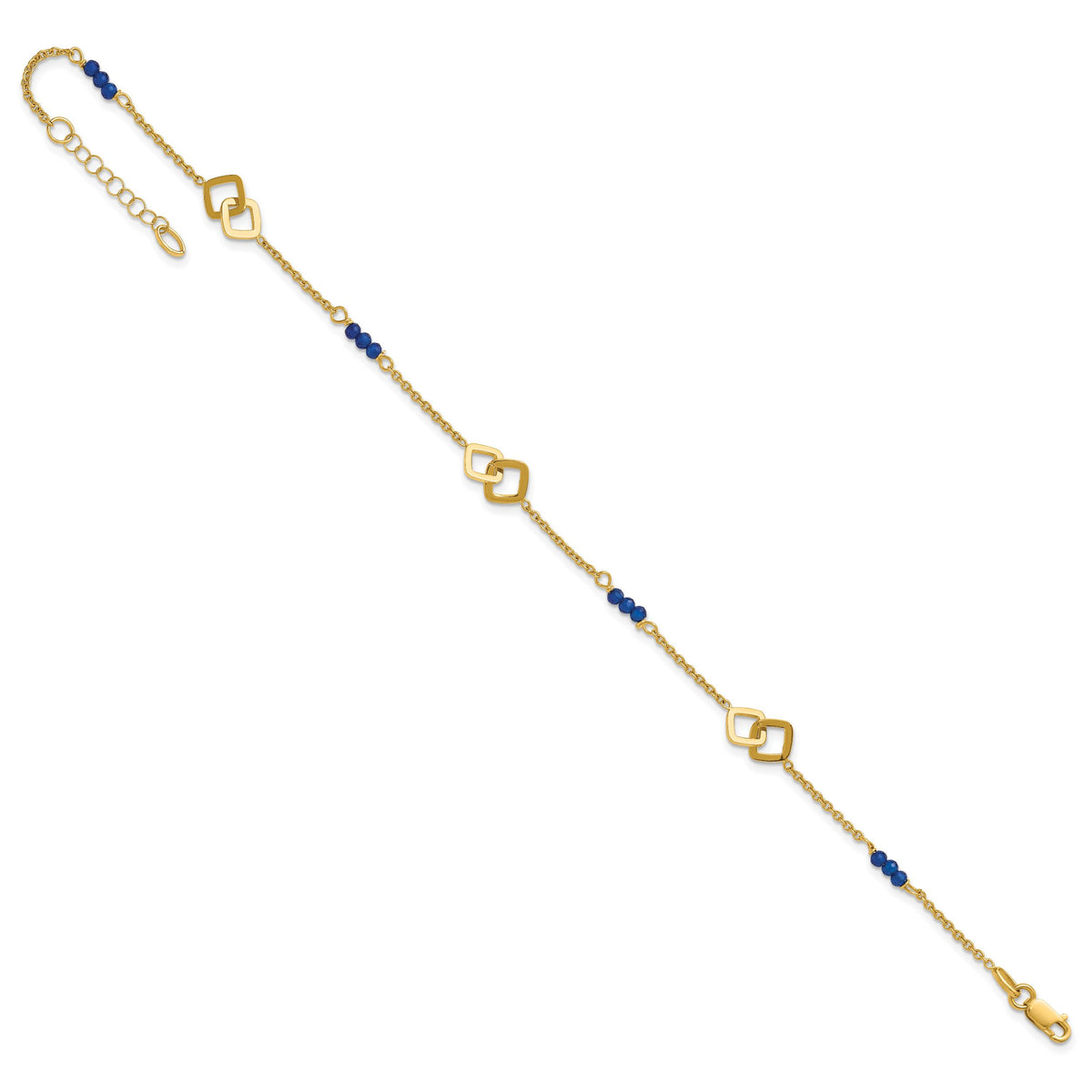 14k Polished Blue Spinel 9in Plus 1in ext Anklet-ANK373-9