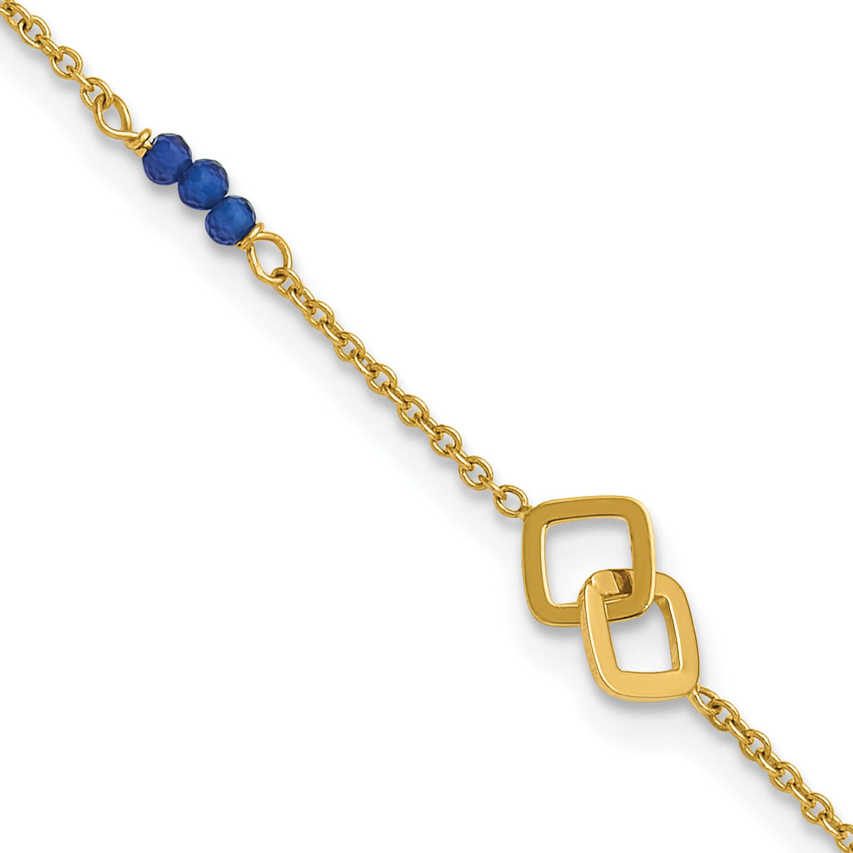 14k Polished Blue Spinel 9in Plus 1in ext Anklet-ANK373-9