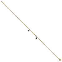 14K Polished Onyx Dangles and Bars 9in Plus 1in ext Anklet-ANK374-9