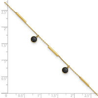 14K Polished Onyx Dangles and Bars 9in Plus 1in ext Anklet-ANK374-9