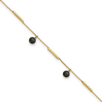 14K Polished Onyx Dangles and Bars 9in Plus 1in ext Anklet-ANK374-9
