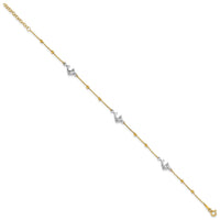 14K Two-tone Polished Bead & Dolphin 9in Plus 1in ext Anklet-ANK375-9