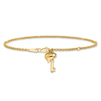14k Adj Polished Puffed Heart Key 9in Plus 1in ext. Anklet-ANK45Y-10