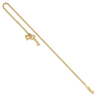 14k Adj Polished Puffed Heart Key 9in Plus 1in ext. Anklet-ANK45Y-10