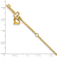 14k Adj Polished Puffed Heart Key 9in Plus 1in ext. Anklet-ANK45Y-10