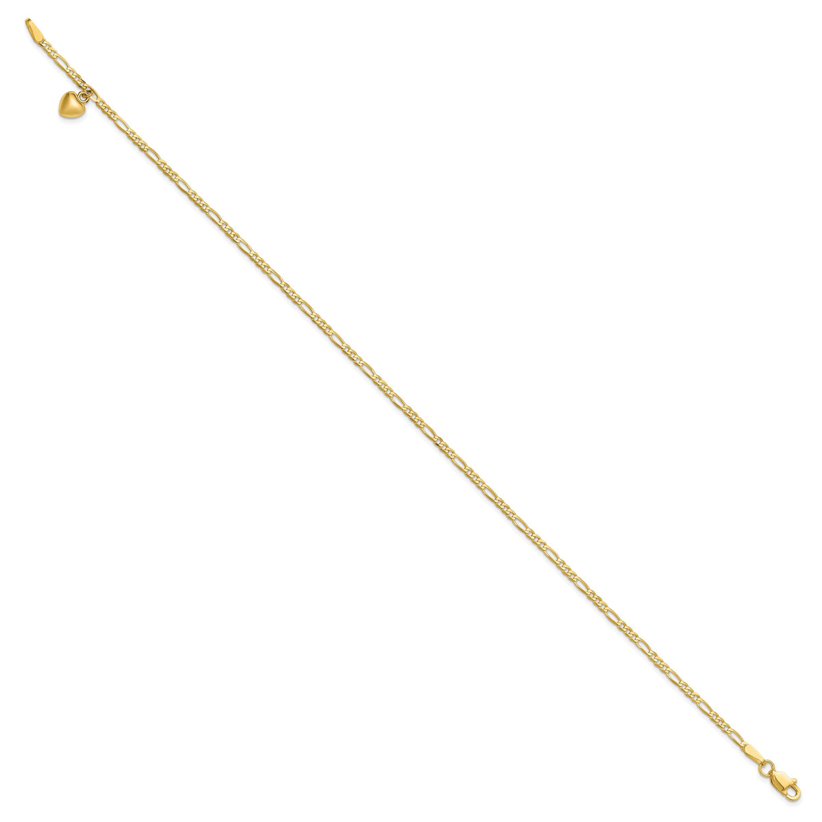 14k Figaro Link with Dangling Heart Anklet-ANK66-10