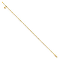 14k Figaro Link with Dangling Heart Anklet-ANK66-10