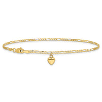 14k Figaro Link with Dangling Heart Anklet-ANK66-9