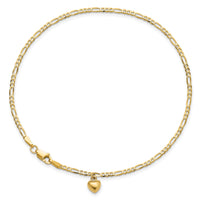 14k Figaro Link with Dangling Heart Anklet-ANK66-9