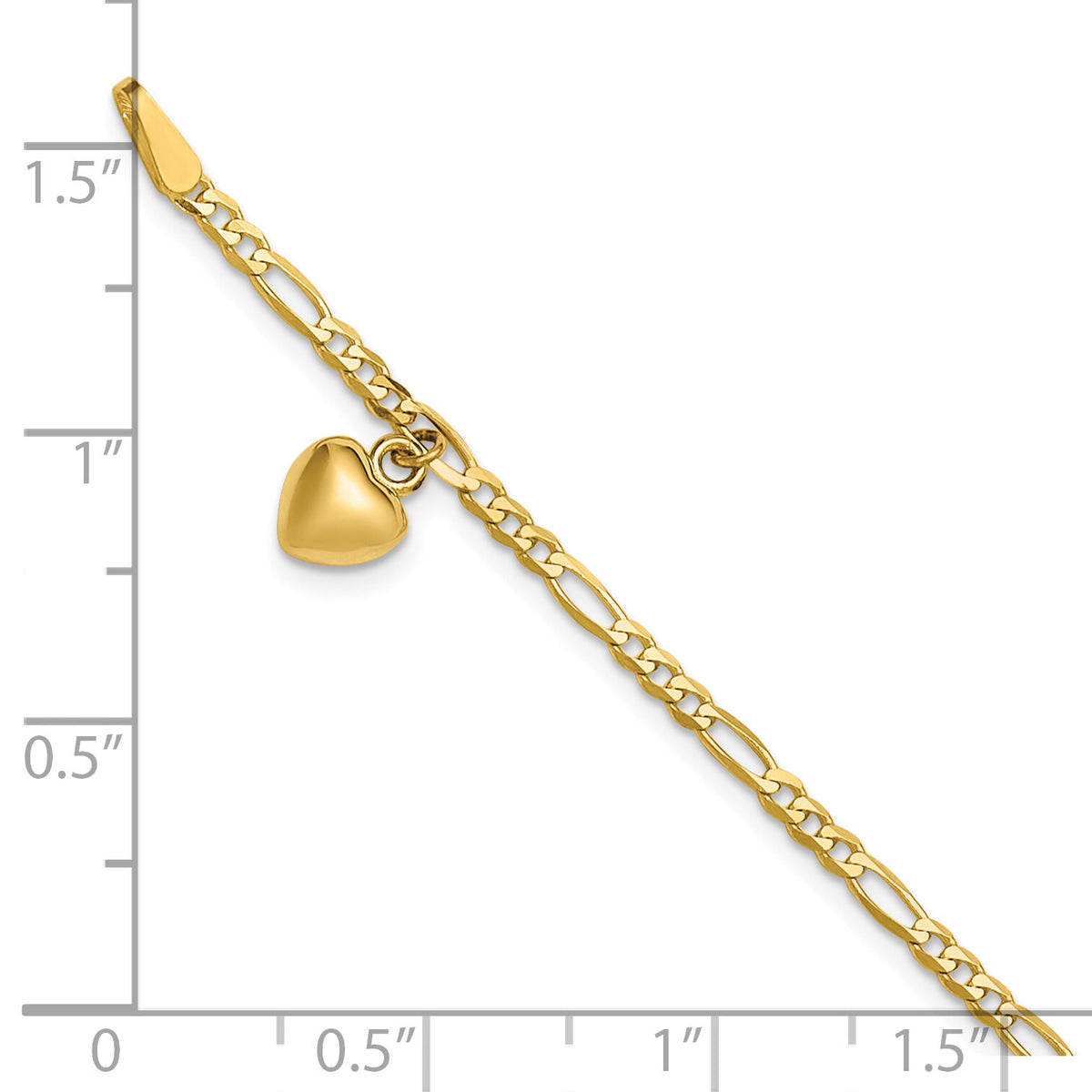 14k Figaro Link with Dangling Heart Anklet-ANK66-10