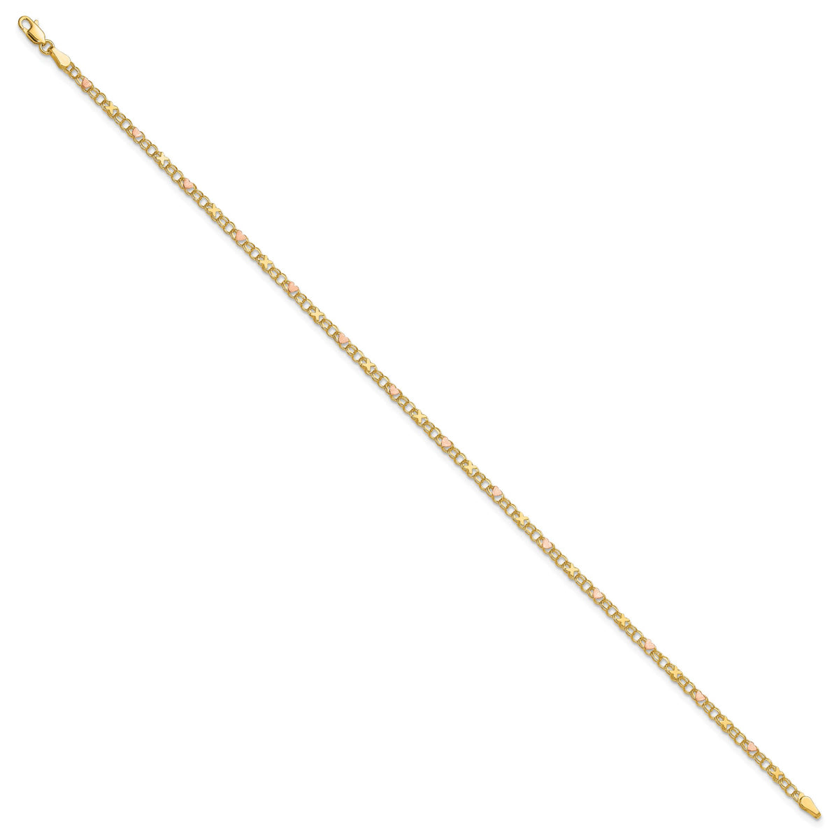 14k and Rose X's and Hearts 10in Anklet-ANK69-10