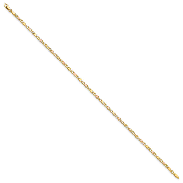 14k and Rose X's and Hearts 10in Anklet-ANK69-10