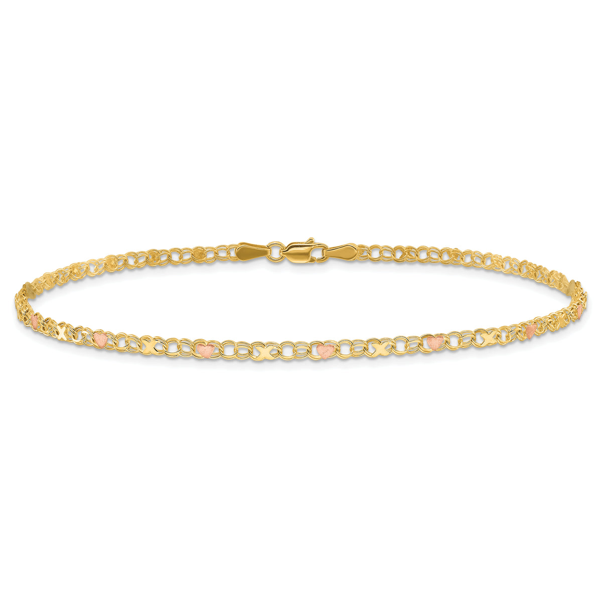 14k and Rose X's and Hearts 10in Anklet-ANK69-10