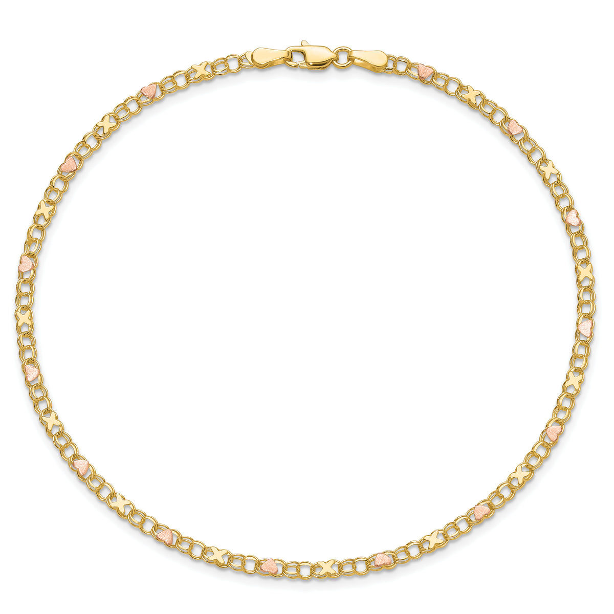 14k and Rose X's and Hearts 9in Anklet-ANK69-9