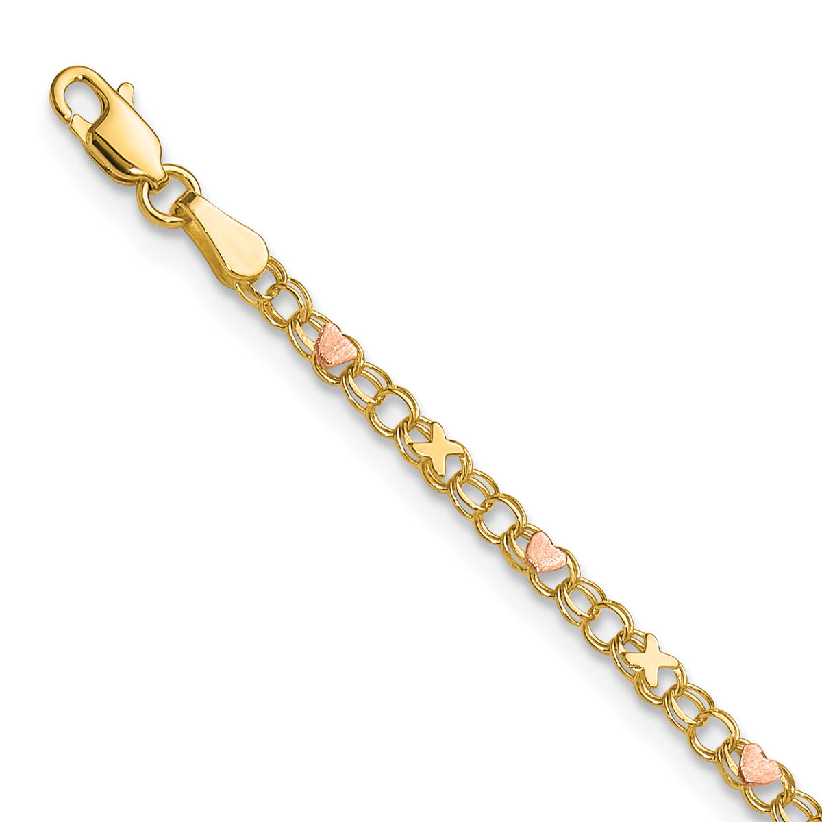 14k and Rose X's and Hearts 8in Bracelet-ANK69-8