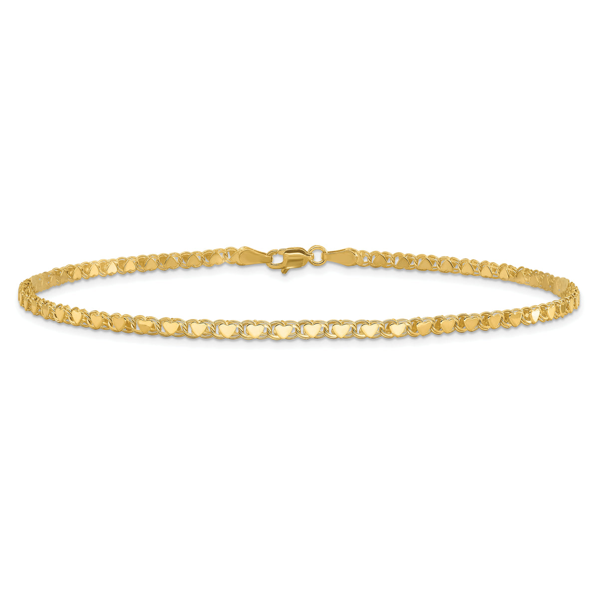 14k Polished Double-Sided Heart 10in Anklet-ANK70-10