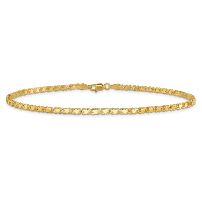 14k Polished Double-Sided Heart 10in Anklet-ANK70-10