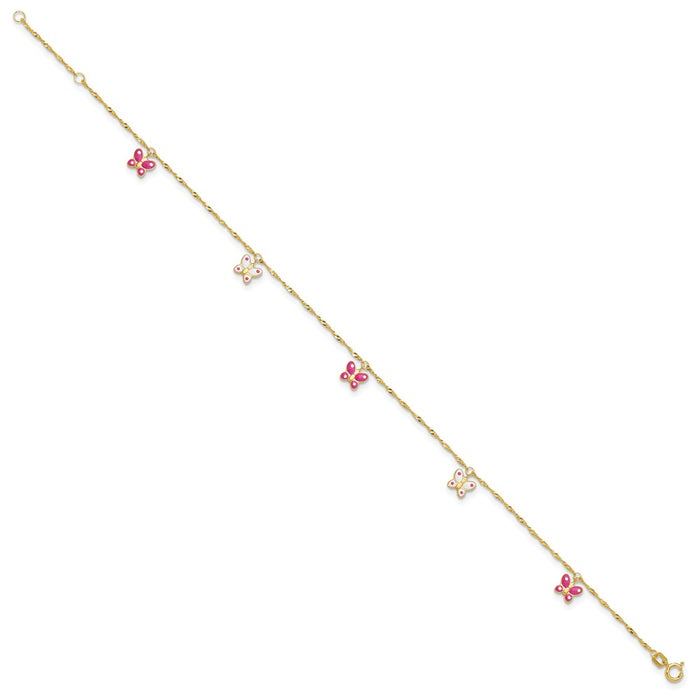 14k Enameled Butterfly 9in Plus 1in Ext Anklet-ANK88-10