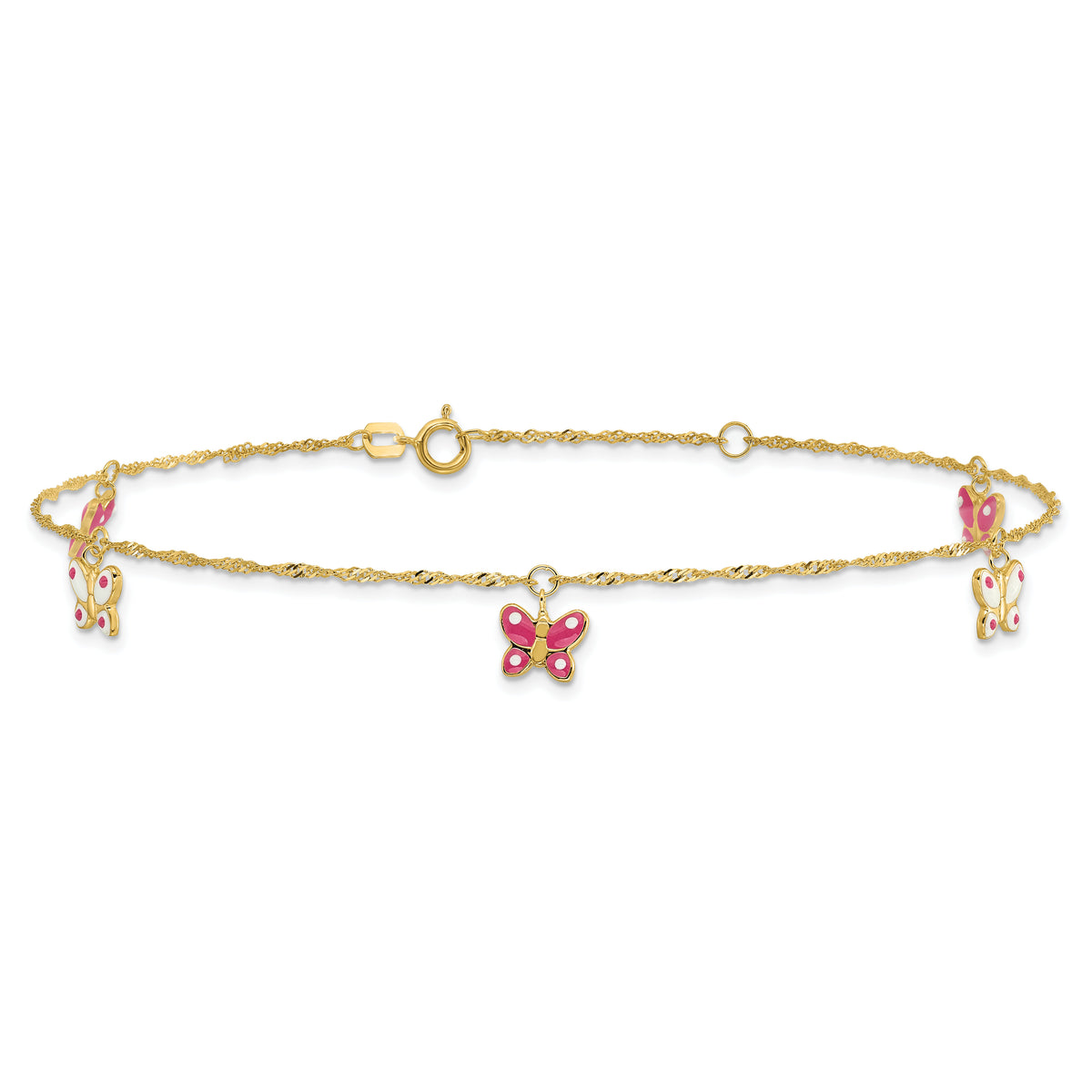 14k Enameled Butterfly 9in Plus 1in Ext Anklet-ANK88-10