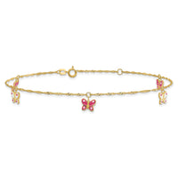 14k Enameled Butterfly 9in Plus 1in Ext Anklet-ANK88-10