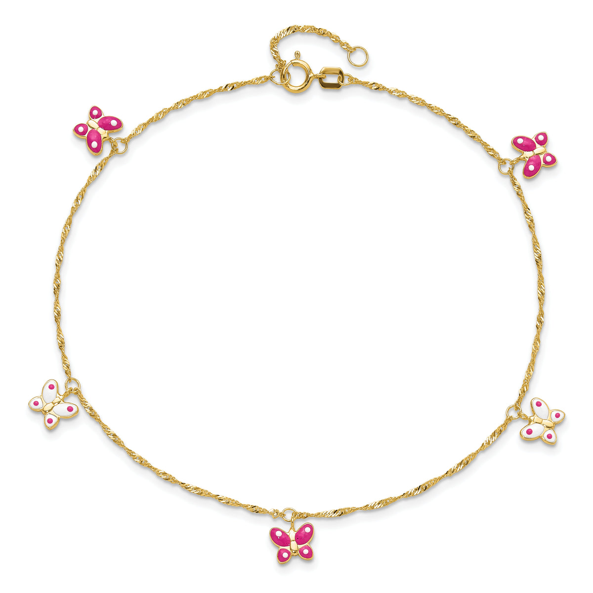 14k Enameled Butterfly 9in Plus 1in Ext Anklet-ANK88-10