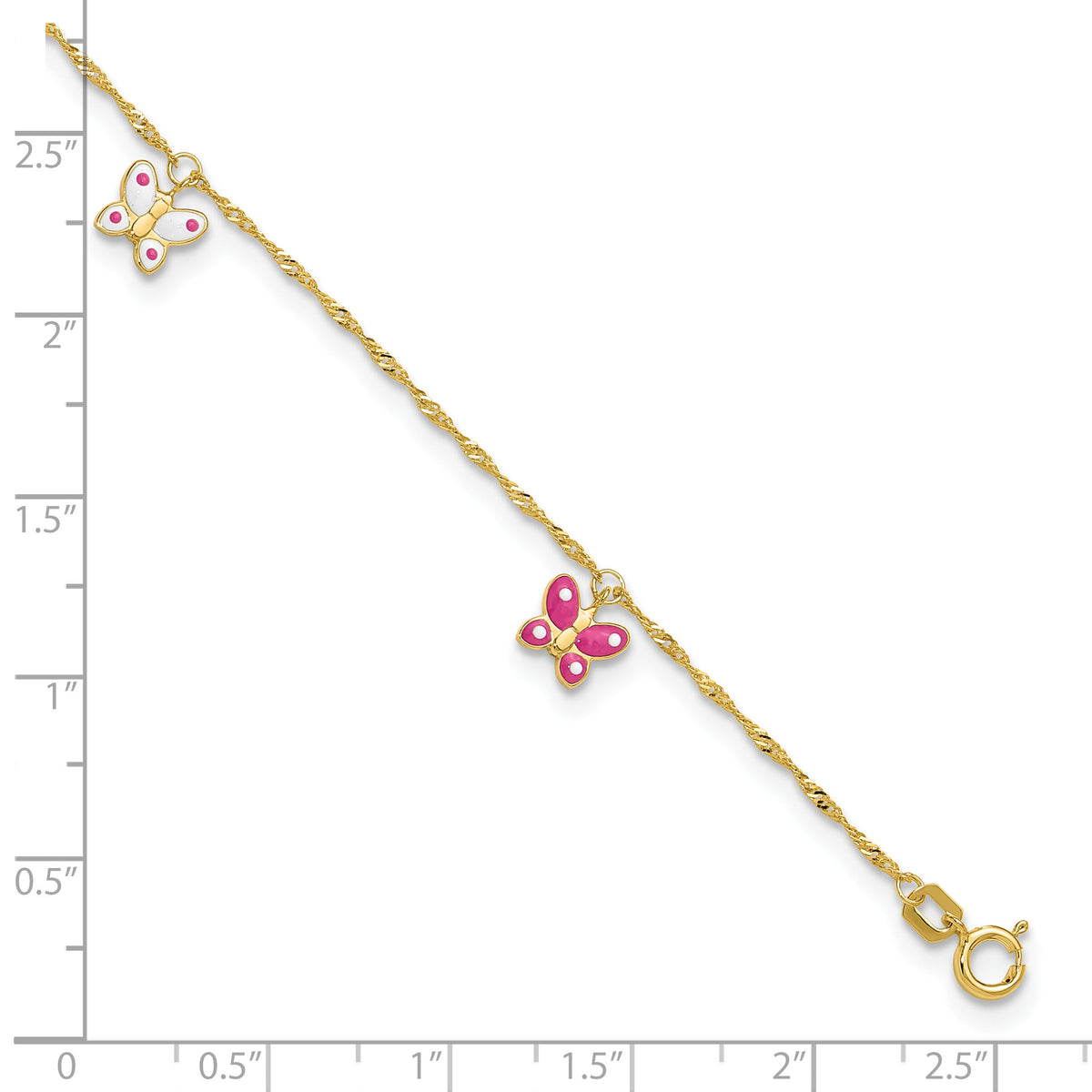 14k Enameled Butterfly 9in Plus 1in Ext Anklet-ANK88-10