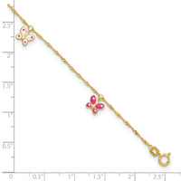 14k Enameled Butterfly 9in Plus 1in Ext Anklet-ANK88-10