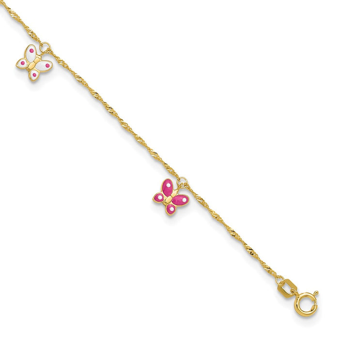 14k Enameled Butterfly 9in Plus 1in Ext Anklet-ANK88-10