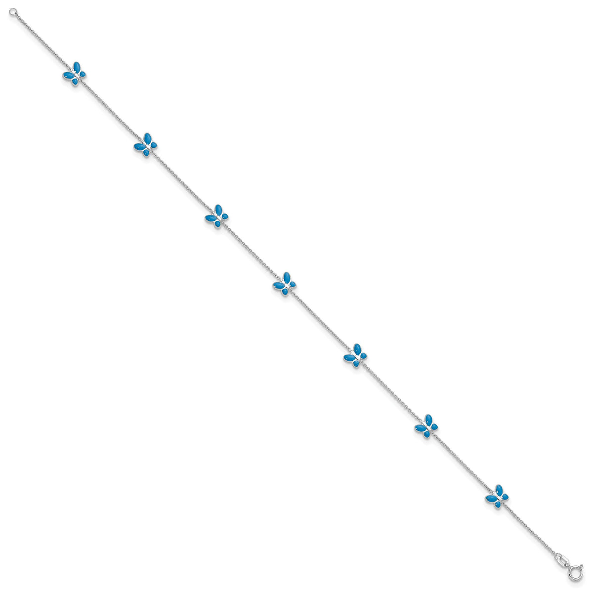 14k White Gold Blue Enameled Butterfly 10inch Anklet-ANK89-10