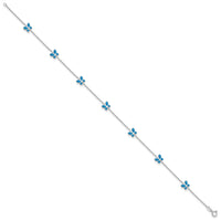 14k White Gold Blue Enameled Butterfly 10inch Anklet-ANK89-10