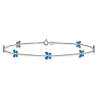14k White Gold Blue Enameled Butterfly 10inch Anklet-ANK89-10