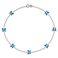 14k White Gold Blue Enameled Butterfly 10inch Anklet-ANK89-10