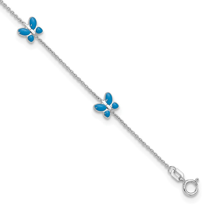 14k White Gold Blue Enameled Butterfly 10inch Anklet-ANK89-10