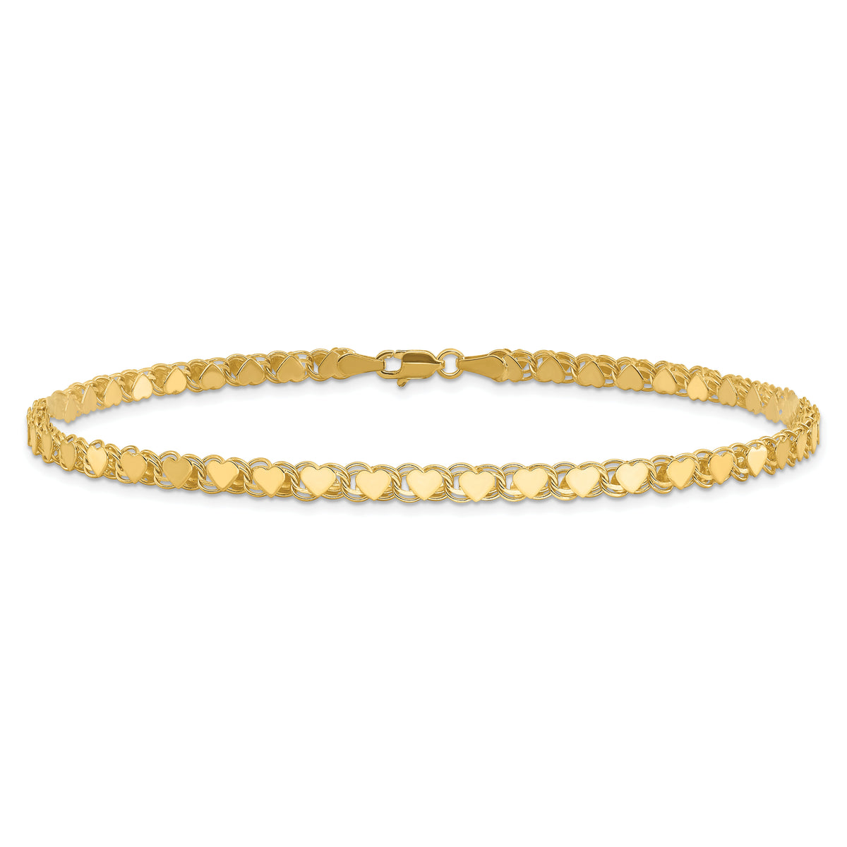 14k Polished Double-Sided Heart 10in Anklet-ANK98-10