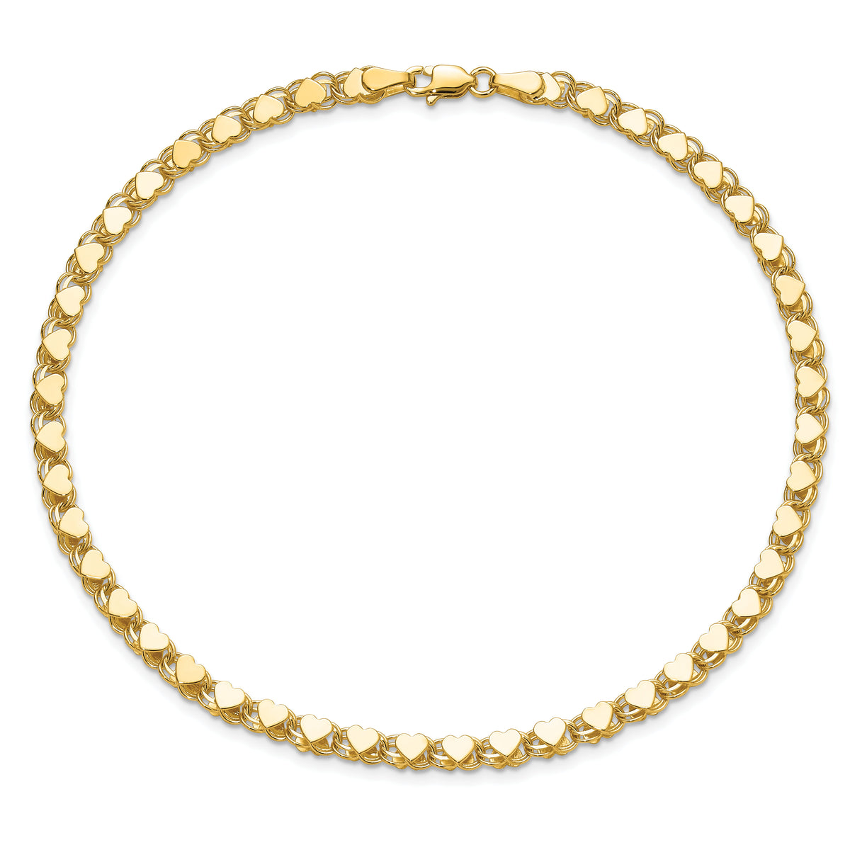14k Polished Double-Sided Heart 9in Anklet-ANK98-9