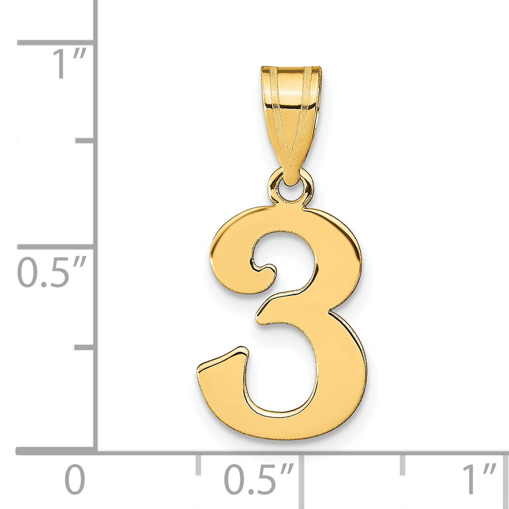14k Polished Number 3 Pendant-APN03