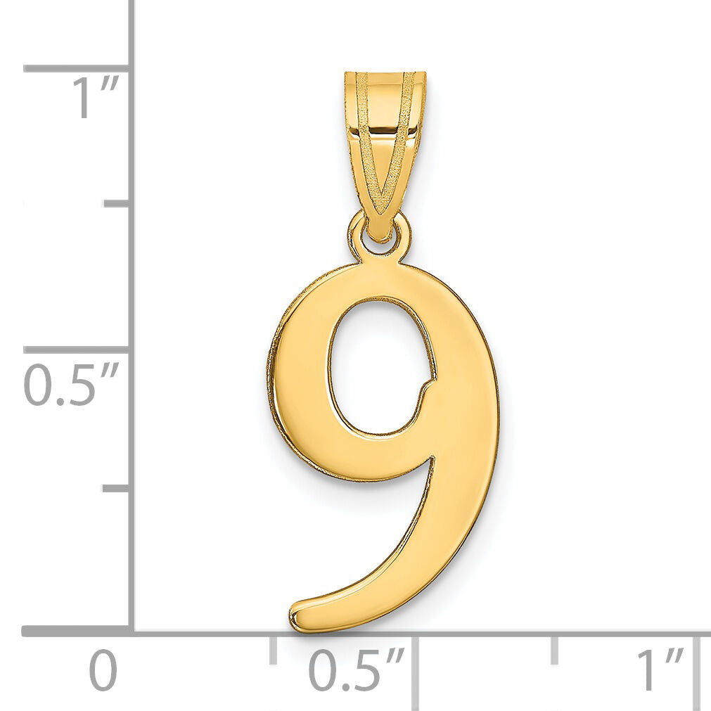 14k Polished Number 9 Pendant-APN09