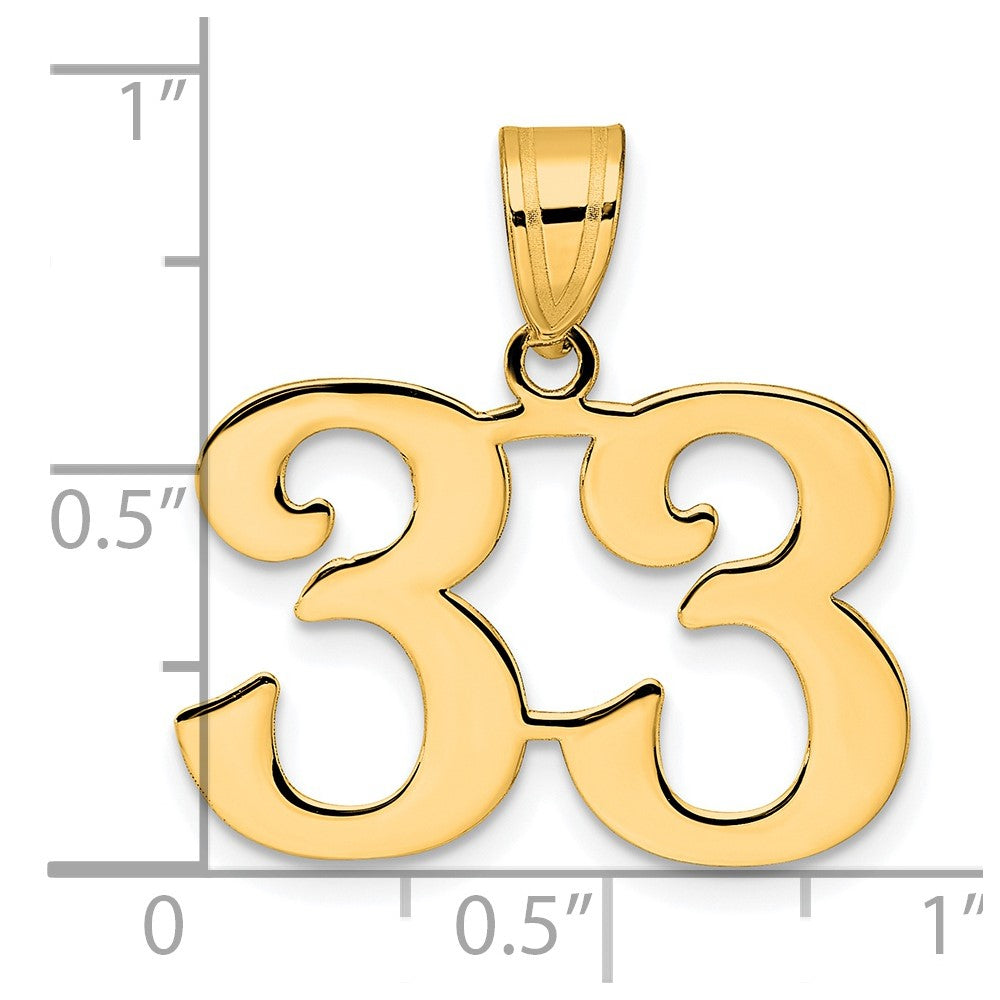 14k Polished Number 33 Pendant-APN33