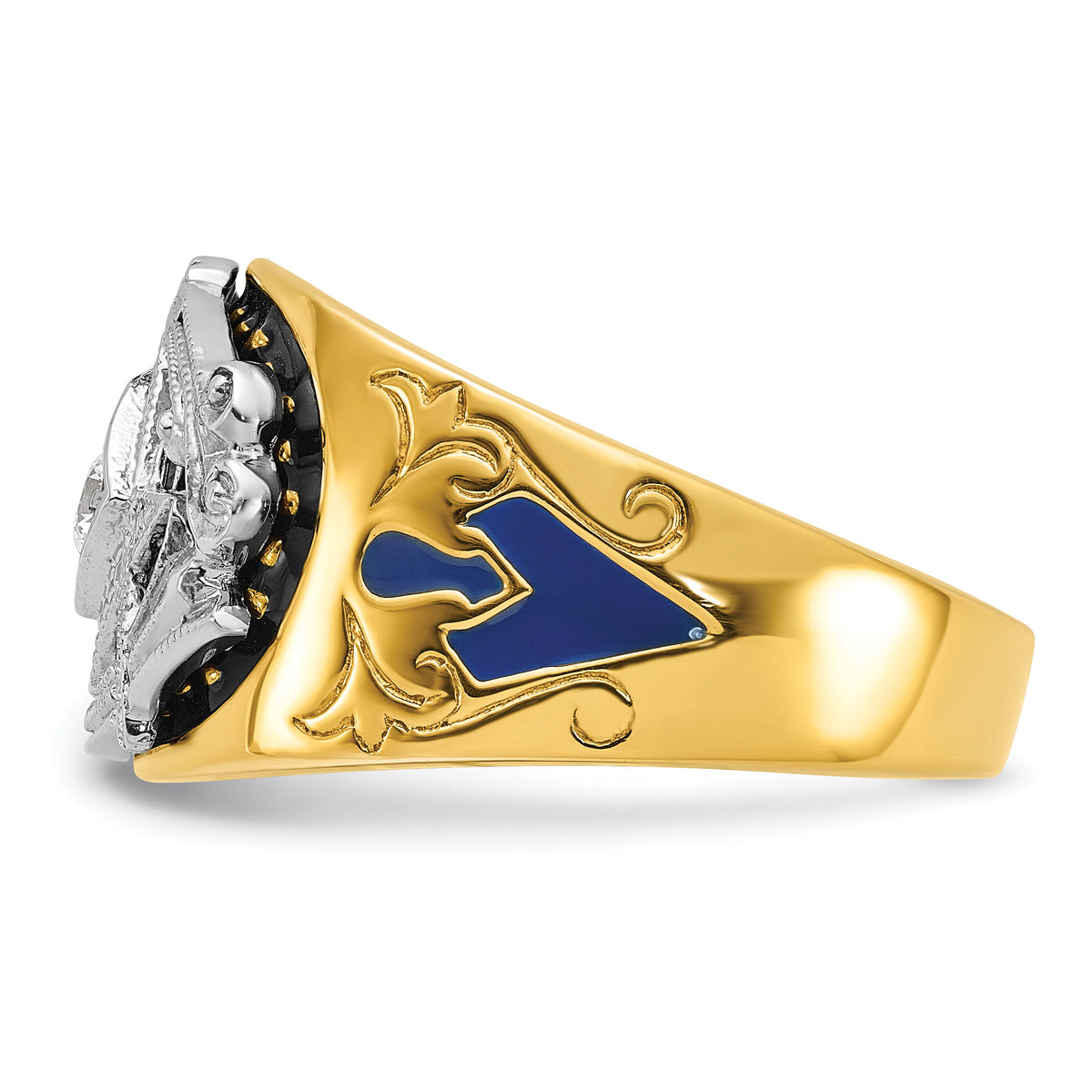 10ktt IBGoodman Men's Enameled & Diamond Blue Lodge Masonic Ring-B01945