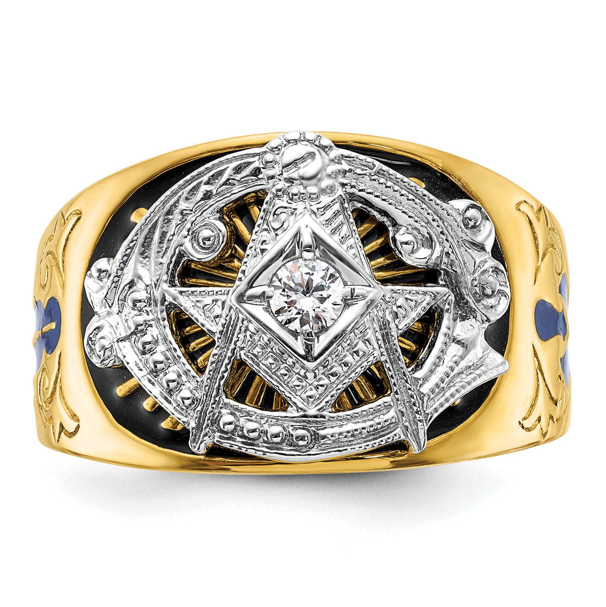 10ktt IBGoodman Men's Enameled & Diamond Blue Lodge Masonic Ring-B01945