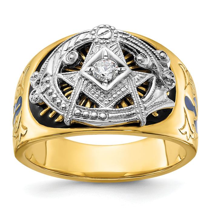 10ktt IBGoodman Men's Enameled & Diamond Blue Lodge Masonic Ring-B01945