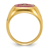 14k IBGoodman Men's Grooved w/ Lab Cr. Ruby Blue Lodge Masonic Ring-B02038