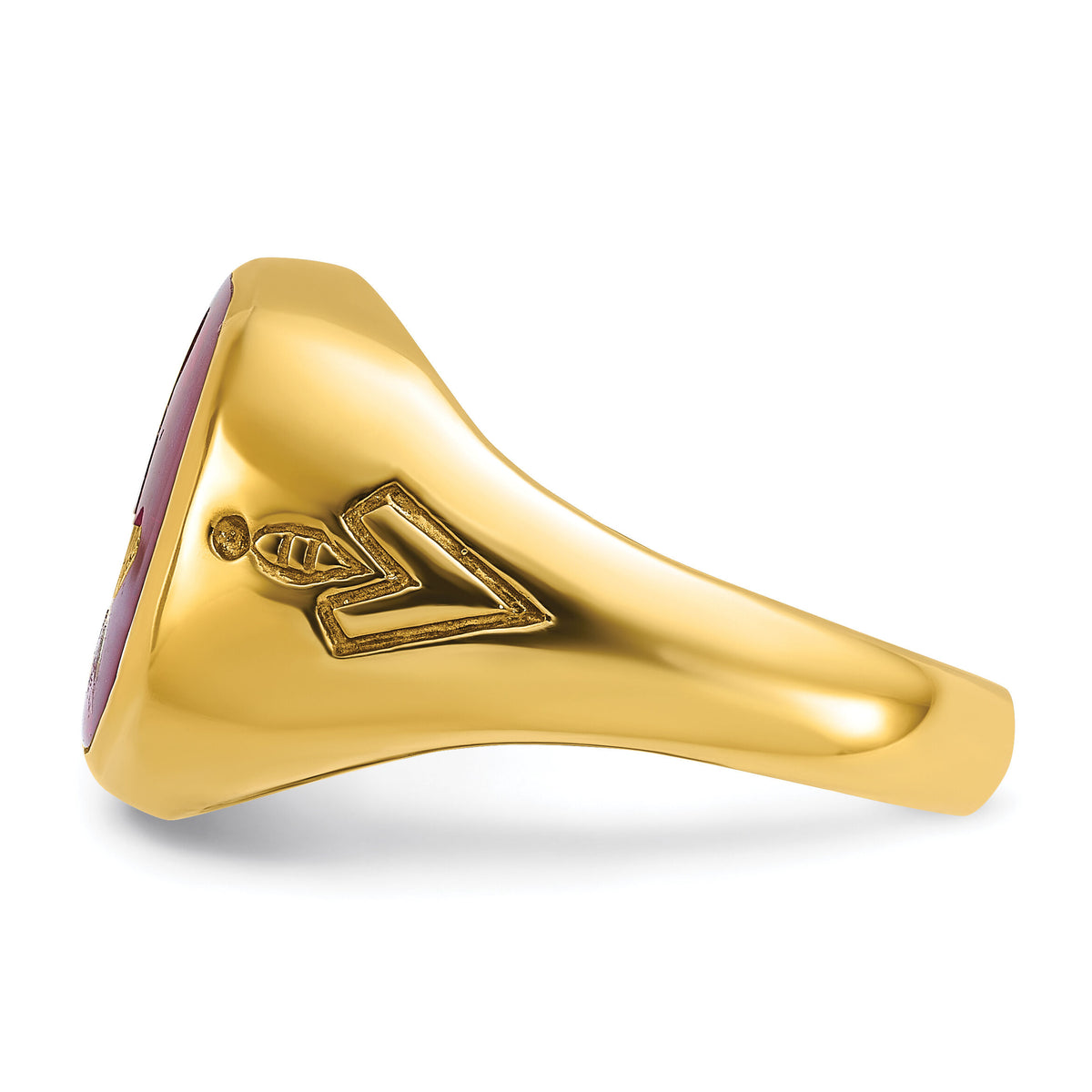 14k IBGoodman Men's Grooved w/ Lab Cr. Ruby Blue Lodge Masonic Ring-B02038