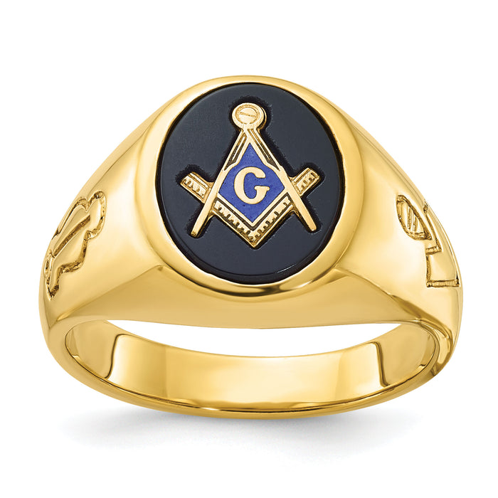 10k IBGoodman Men's Grooved Onyx Blue Lodge Master Masonic Ring-B02048