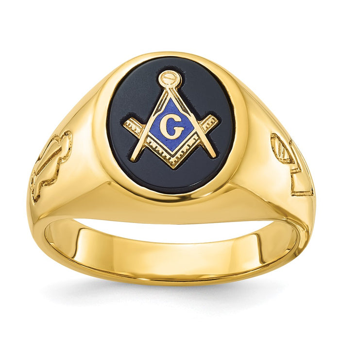 IBGoodman 14k Men's Polished and Grooved with Oval Onyx Blue Lodge Master Masonic Ring-B02048-4YOX