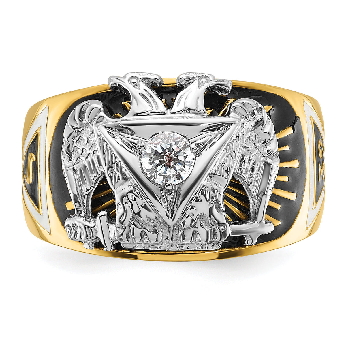 14ktt IBGoodman Men's Enamel & Dia 32nd Scottish Rite Masonic Ring-B02418