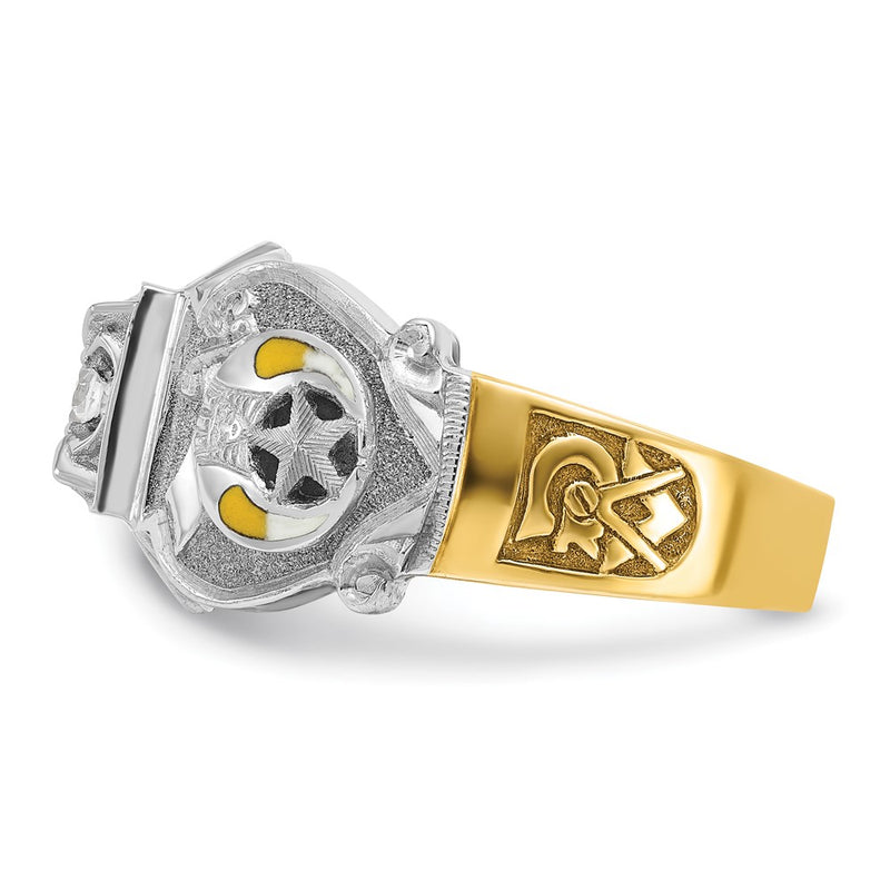 IBGoodman 14k Two-tone Men's Polished and Textured with Multi-color Enamel and Diamond Double Eagle Masonic Shriner's Ring-B02461A-4YWAA