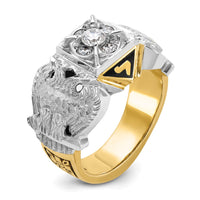 IBGoodman 14k Two-tone Men's Polished and Textured with Multi-color Enamel and Diamond Double Eagle Masonic Shriner's Ring-B02461A-4YWAA